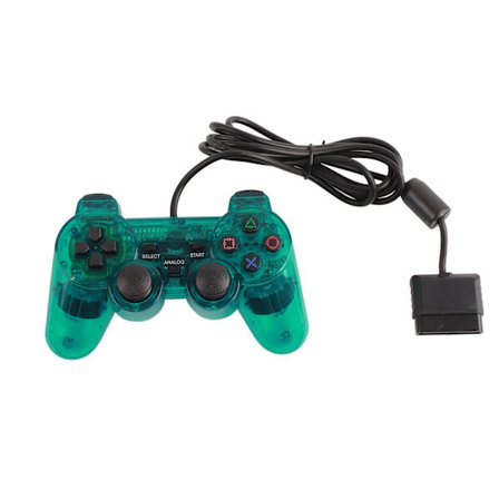 PS2 Kablet Spilcontroller Transparent Grøn Komfortabelt Greb Holdbar Dobbelt Vibration Gamepad