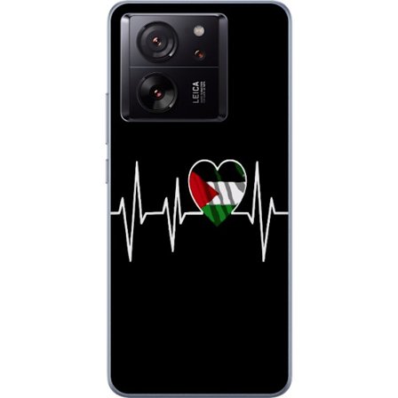 Kompatibelt Mobilskal till Xiaomi Xiaomi 13T Pro Palestina hjärta med EKG linje i flaggfärger svart röd vit grön symbol för kärlek styrka och fr