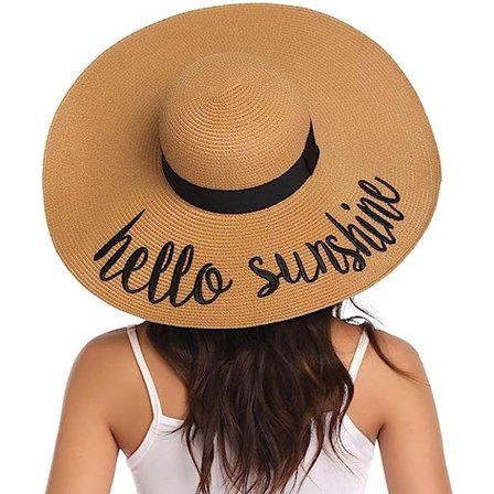 Dame Floppy Hatt Stråhatt Bredbremmet Solhatt Pustende Anti UV Hatt Strand Solhatt, Hello Sunshine Khaki