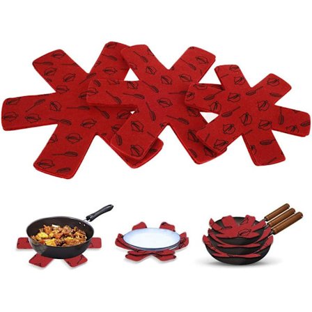 15 stk (rød) gryte- og pannebeskyttere filtpolstret stekepannebeskytter med 3 størrelser separate skilleveggsputer Beskytt kokekaroverflater Forhindre