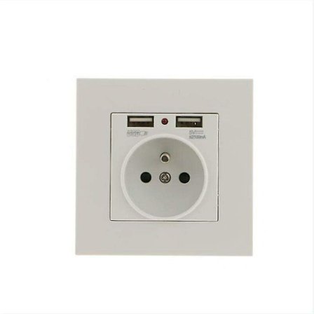 Sæt af 2 vægkontakter, vægstrømstik med dobbelt USB 5V/2100mA, Fladmonteret stikkontakt med 2 USB-porte Praktisk og Handy