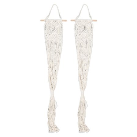 2 st Handgjorda Väggbonader av Bomullsrep med Tofsar och Hängande Stång för Heminredning Fest