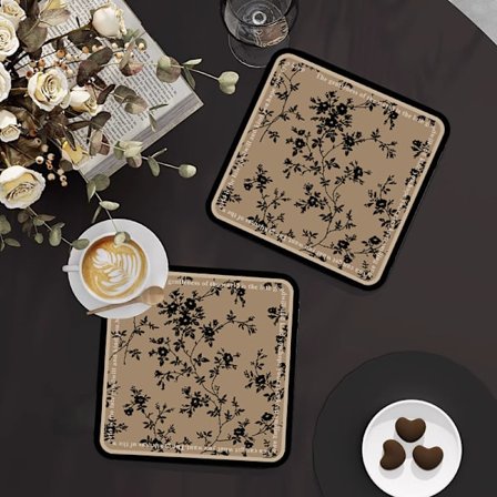 Sett med 2 franske kaffebrikker i vintagestil, absorberende lær, 20x20 cm, Type N