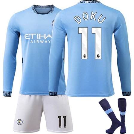 24-25 Manchester City Hjemme Langærmet Fodboldtrøje Børnefodboldsæt