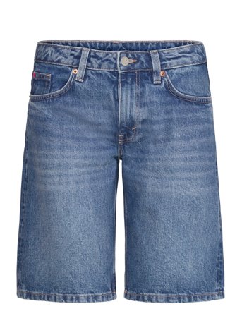 Monki Imoo Low-Rise Wide Leg Denim Shorts - Blue - 28