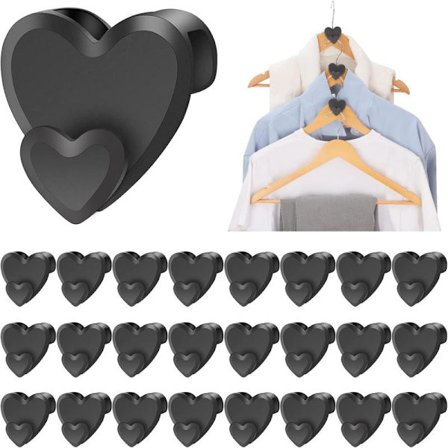 24 stk hjerteformede kroker for å henge opp klær, svarte kroker, plassbesparende kleshengerkoblinger for organiseringsgarderobe, passer alle 