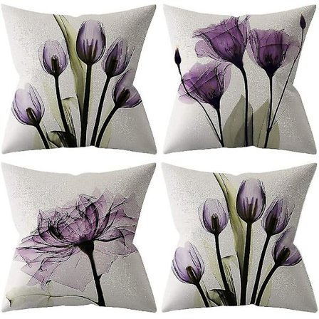 Koristeelliset tyynynpäälliset 18x18 tuumaa, 4 kpl setti, violetti kukka tyynynpäälliset 45cm X 45cm