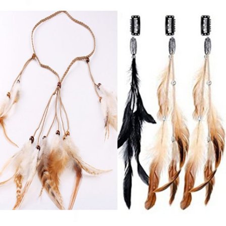 6 Stykke Fjer Hårklemmer til Kvinder, Bohemian Hippie Hår Barre