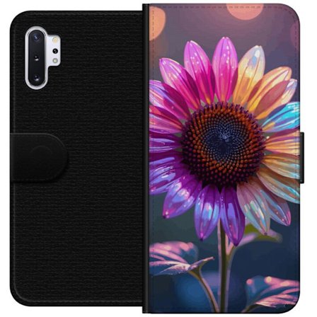 Kompatibelt Lommeboketui til Samsung Galaxy Note10+ Irideserende blomst med glitrende kronblad i rosa lilla og gull mot myk bokeh bakgrunn