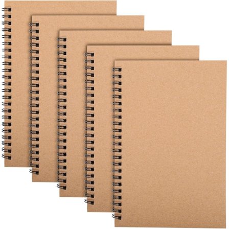 5 Pakker Spiralblokk A5, 120 Sider 60 Ark Kraftomslag Wirebundne Notatbøker Bulk Journals, 21 x 14 cm Linjert Notatbok