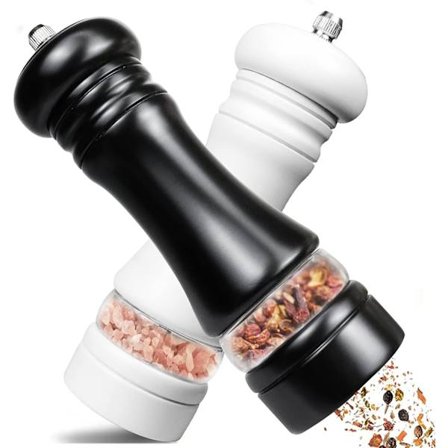 Svart/vit salt- och pepparkvarn, set med 2 manuella salt- och pepparkvarnar