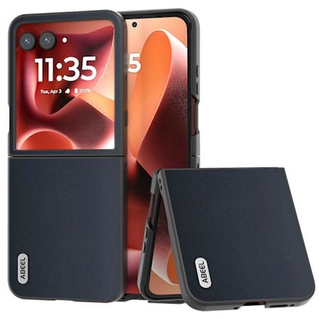 ABEEL Mobiltelefondeksel i ekte kuskinn med PC-bakside for Motorola Razr 60 Ultra 5G – Blå
