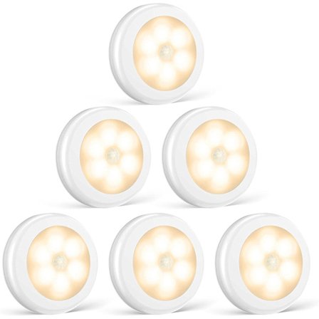 Set med 6 LED-klisterlampor, LED-rörelsesensorbelysning med magne