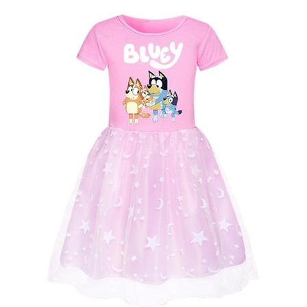 3-10 år jenter Bingo Bluey print prinsessekjole skjørt bursdagsfest cosplay fancy dress tutu[HK] Pink 5-6 Years