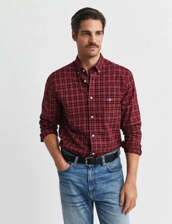 GANT Reg Classic Poplin Check Shirt - Red - XL