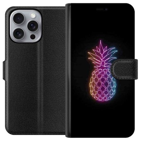 Kompatibel Tegnebogsetui til Apple Apple iPhone 16 Pro Max Neon illustration af ananas i farverigt lys mod sort baggrund