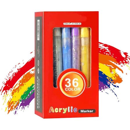 Højpigmenterede Akrylmalingspenne, Tegnemarkør Sæt med Fiber Spids, Nye Akrylmalingspenne til Stenmaling Håndværk Keramik Glas, 36 stk
