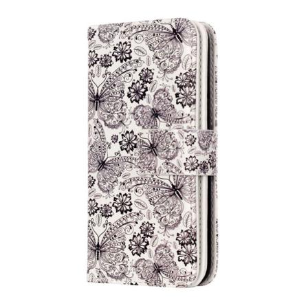 Plånboksfodral För Iphone 7 & 8 - Vit Med Fjärilar Och Blommor