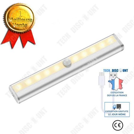 Rörelsedetektor Lampa - TD - 10LED - USB Uppladdningsbar - Varmvit - 233x35x19mm