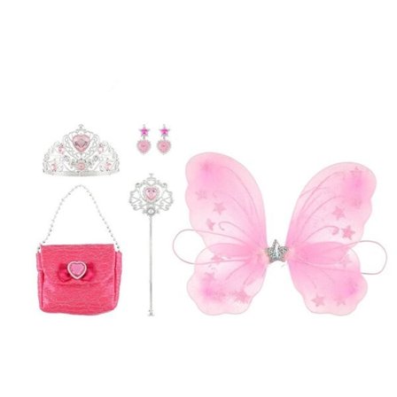 Keijun pukusetti Princess, jossa on tiara, siivet, käsilaukku ja taikasauva