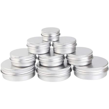 24 stk. aluminiums kosmetikkrukker med skruelåg, 5/10/15/30 ml