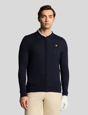Lyle & Scott Sport Lightweight Knitted Collared Cardigan - Navy - M