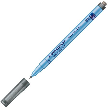 Staedtler Lumocolor correctable - Markør - ikke-permanent - for overhead-transparenter, whiteboard, film - sort - 1 mm - medium - med viskelæder