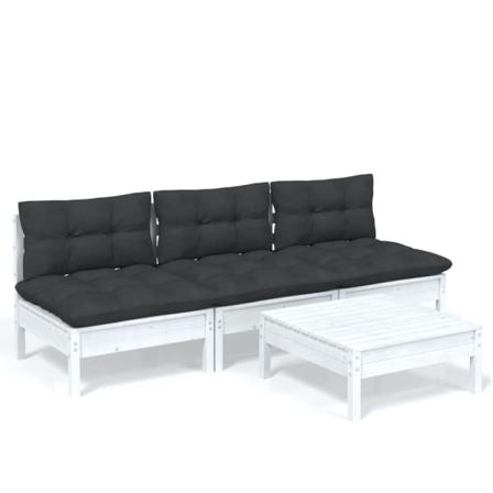 Vidaxl Loungegrupp Med Antracit Dynor 4 Delar Massiv Furu Vit