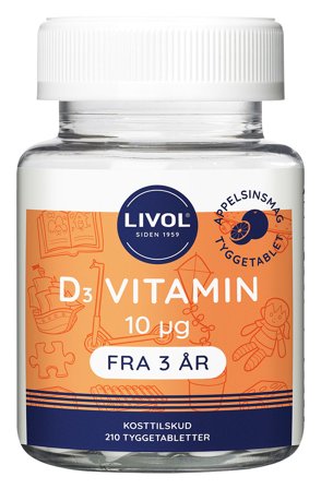 Livol D-vitamin 10 μg 210 tyggetabletter, Helse & Madvarer, Vitaminer, D-vitamin