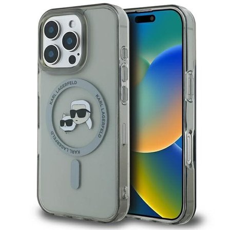 Karl Lagerfeld IML Metal Karl&Choupette Head MagSafe-etui til iPhone 16 Pro - Sort