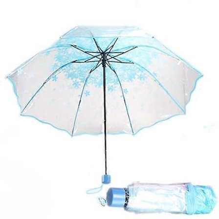 Transparent Paraply Kirsebærblomster Klart Paraply Se Gennem Regn Sammenklappeligt Paraply til Kvinder Børn Piger Letvægts Vindtæt Kompakt 