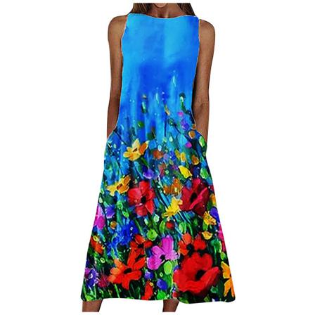 Plus Size Dam Sommar Tank Klänning Ärmlös Casual Lång Sexig V