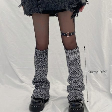 Dam Gotisk Punk Grovstrikkede Benvarmere Harajuku Sort Grå Croch