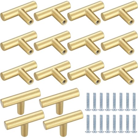 16 stk. Kabinet T Bar Håndtag Guld Skuffehåndtag Skabsknopper, Rustfrit Stål Køkkenknopper Metal Skuffetræk (Skruer Inkluderet)