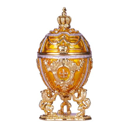 Faberge stil æg Smykkeskrin med løver og kejserkrone 7,5 cm gul