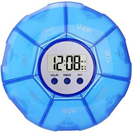 1 stk. (Blå) Pilleboks Timer, Pilleboks med Alarm 5 Alarmure,