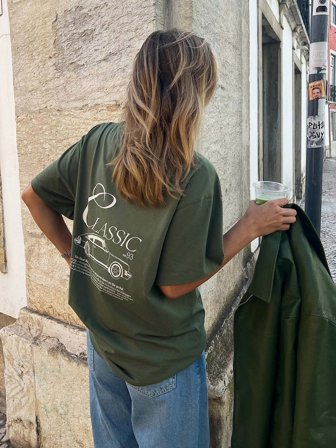 Lovisa Wallin x NA-KD Oversize-T-Shirt mit Print - T-Shirts - Grün - XL (EU 46)