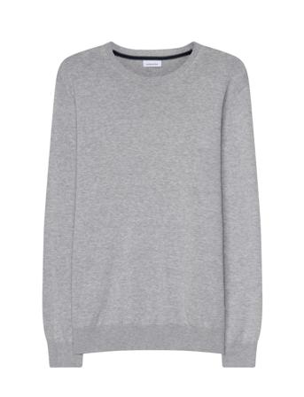 Round Neck Pullover Strikkegenser M. Rund Krage Grå Seidensticker