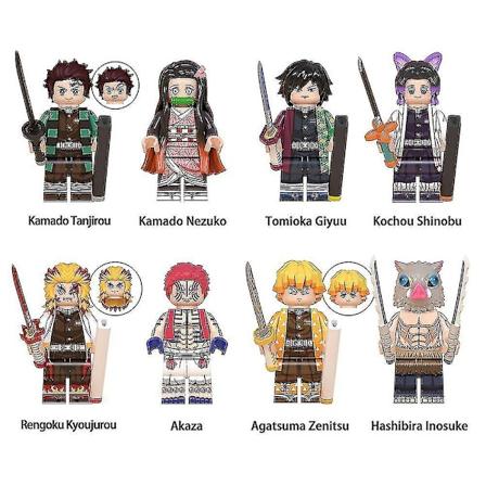 8 kpl:n Demon Slayer -sarjan kokoonpantavat rakennuspalikat - minihahmot - WELLNGS