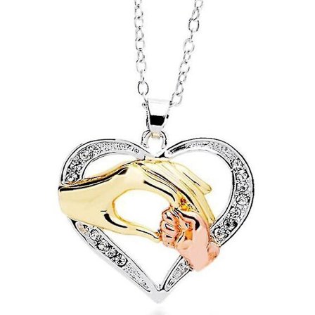 Halsband med hjärta, hand i hand, mamma och dotter, kärlek, smycke, mors dag-present