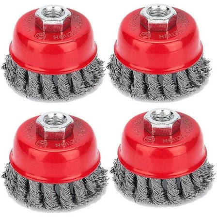 4-pack koniska borstar, slipmaskiner, stålborste, vriden koppborste, slipborstar för vinkelslip, korrosionsborttagning, diameter 75 mm, M14*2