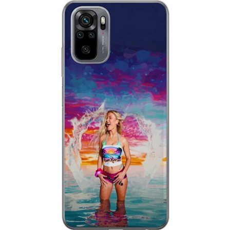 Kompatibel Mobilcover til Xiaomi Redmi Note 10S Blond kvinde i farverigt strandtøj, der leger i havet ved solnedgang