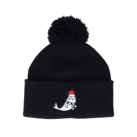 Ho-Ho-Hats - Kids Christmas Seal Black Pom - Iconic Pom Black Beanie - @ Hatstore