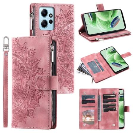 SKALO Xiaomi Redmi Note 12 4G Big Wallet Mandala Lompakkokotelo Pink gold