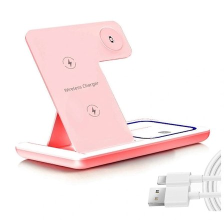 15W Trådløs Oplader LED-Lampe Telefonholder Stativ Pink