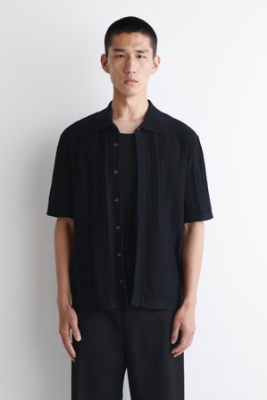 COS Men's Striped Knitted Linen Shirt in Blue