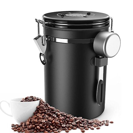 Kaffeburk Lufttät 500g Bönor, 1,8l Bönbehållare, Vakuumkaffeförvaring med Sked