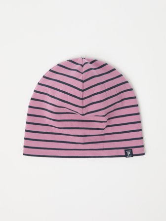 Polarn O. Pyret - Striped jersey beanie with fleece lining - 48|50 - Childrenswear - pink
