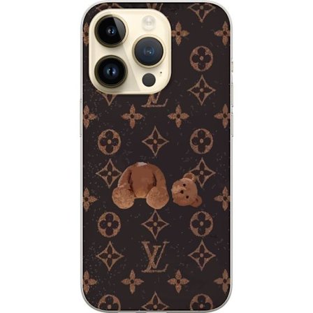Kompatibel Mobilcover til Apple Apple iPhone 15 Pro Luksuriøst monogrammønster med knust bamse i mørk modeæstetik