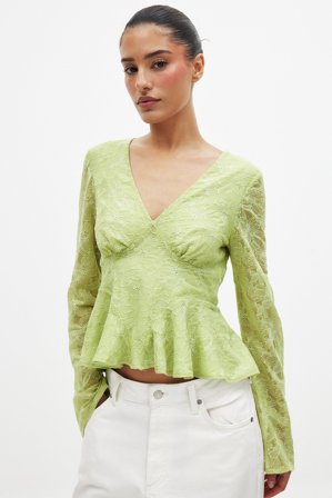 NA-KD - Langermet topp med sømdetaljer - Fest-topper - Grønn - M